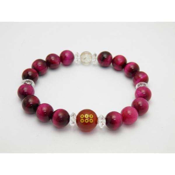 真田幸村の家紋 真田六文銭 12mm 金 レッドメノウ 戦国武将 ピンクタイガーアイ ブレスレット ...