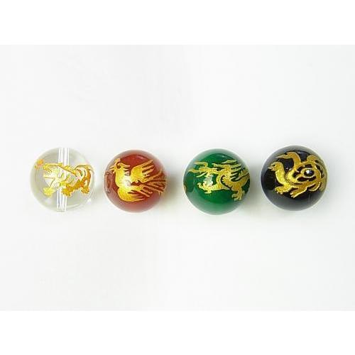 金色 四神獣の彫刻入り 12mm ビーズセット 各種金彫り 青龍・朱雀・白虎・玄武 天然石 パワース...