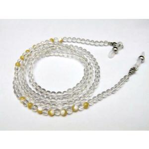 水晶 3A ＆ブラックルチルクォーツ 4mm玉 デザインメガネチェーン 眼鏡