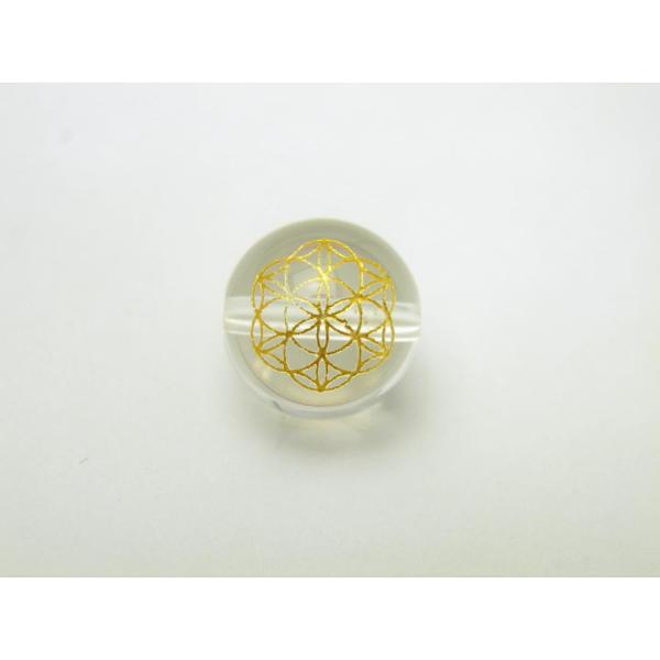 神聖幾何学模様 フラワーオブライフ 水晶 金彫り 12mm 彫刻 一粒売りビーズ 天然石 風水 パワ...