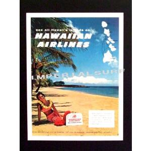人気のハワイアンポスター １９６２年の Hawaiian Airline ハワイアン航空 のトラベル ポスター Hawaiianposter エア