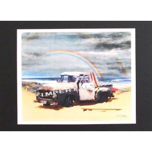 人気のハワイアンポスター古いピックアップトラックとレインボーがいい感じ Hawaiianposter サーフィンamp