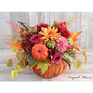 秋 造花 インテリア かぼちゃ アーティフィシャルフラワー アレンジメント ハロウィン M-463