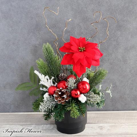 クリスマス アレンジメント ポインセチア 造花 卓上 アレンジ 赤 インテリア M-469