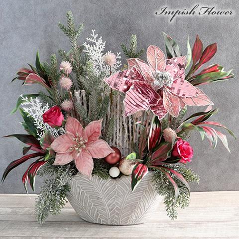 クリスマス アレンジメント ポインセチア 造花 豪華 卓上 アレンジ インテリア M-507