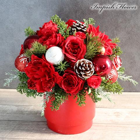 クリスマス アレンジメント 造花 赤 豪華 卓上 アレンジ インテリア M-508
