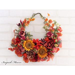 造花 リース 秋 玄関 壁掛け フラワーリース ハロウィン アートフラワー アレンジ おしゃれ W-...