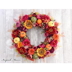 造花 リース 秋 特大 豪華 壁掛け アーティフィシャルフラワーリース フラワーリース 大きい W-...
