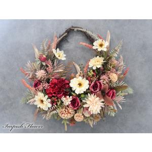 造花 リース 秋 玄関 壁掛け フラワーリース ハロウィン アートフラワー アレンジ おしゃれ W-...