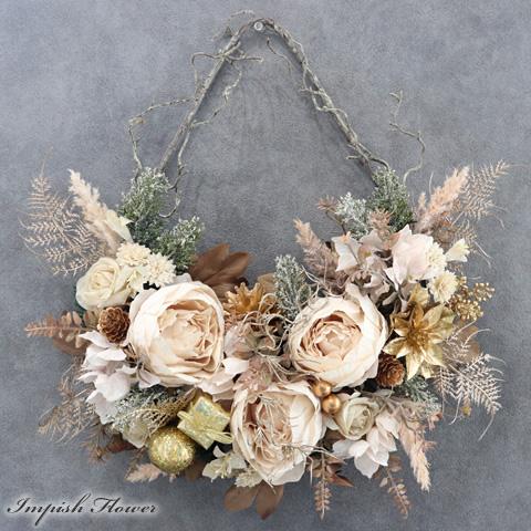 クリスマススワッグ 造花 壁掛け クリスマスリース スワッグ 花 玄関 W-1006