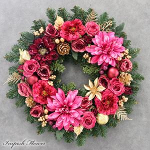 クリスマスリース 豪華 造花 壁掛け 45cm クリスマス リース おしゃれ 玄関 W-1020