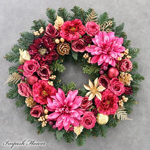 クリスマスリース 豪華 造花 壁掛け 45cm クリスマス リース おしゃれ 玄関 W-1020