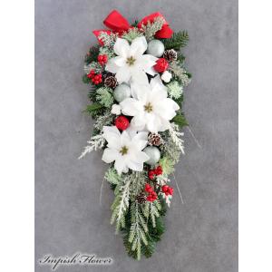 ✴︎豪華クリスマスアレンジ✴︎クリスマスリース　フラワーリース　玄関リース　造花 クリスマスリース 玄関 特大 55cm 豪華 造花 クリスマス リース 赤