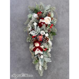 クリスマススワッグ 造花 壁掛け 豪華 白 クリスマスリース スワッグ 花 玄関 W-1024