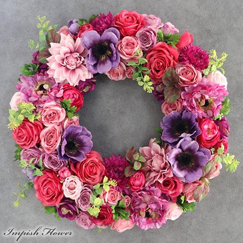 造花 リース 豪華 特大 大型 大きい アートフラワー 壁掛け アレンジ W-1033