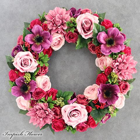 造花 リース 豪華 特大 大型 大きい アートフラワー 壁掛け アレンジ W-1036