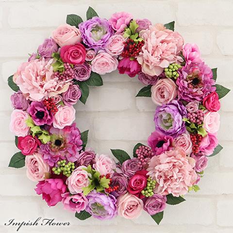 造花 リース 豪華 特大 大型 大きい アートフラワー 壁掛け アレンジ W-1039