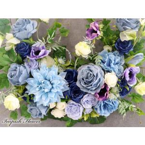 造花 壁掛け インテリア リース 青 アーティ...の詳細画像1