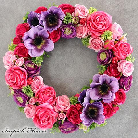造花 リース 豪華 特大 大型 大きい アートフラワー 壁掛け アレンジ W-1056