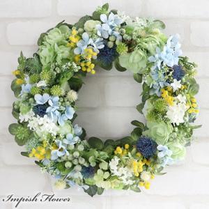 造花 リース 玄関 壁掛け フラワーリース あじさい パステル 豪華 アートフラワー アレンジ おしゃれ W-1069