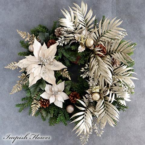 クリスマスリース 造花 特大 65cm ポインセチア 豪華 クリスマス リース ゴールド おしゃれ ...