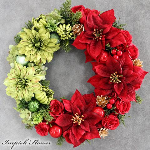 クリスマスリース 造花 ポインセチア 42cm 豪華 クリスマス リース 赤 おしゃれ 大きい 大型...