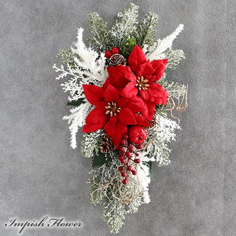 クリスマススワッグ 造花 壁掛け 豪華 ポインセチア 赤 クリスマスリース スワッグ かわいい W-...