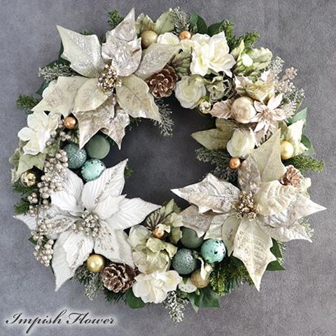 クリスマスリース 造花 ポインセチア 50cm 豪華 クリスマス リース おしゃれ 大きい 大型 W...