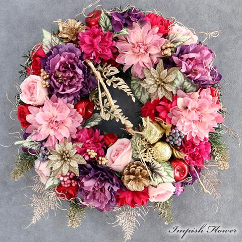 クリスマスリース 造花 豪華 クリスマス リース 赤 おしゃれ 大きい 大型 W-1087