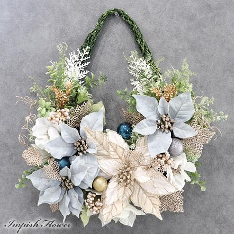 クリスマスリース ポインセチア 玄関 造花 クリスマス リース 壁掛け W-615