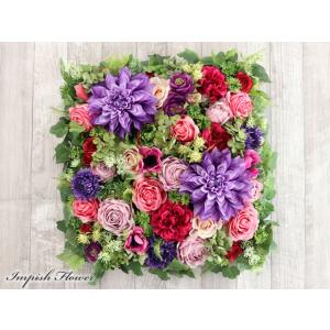 造花 壁掛け インテリア リース 玄関 アーティフィシャルフラワー 四角 W-652