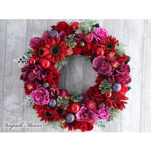 クリスマスリース 玄関 造花 クリスマス リース アートフラワー W-672