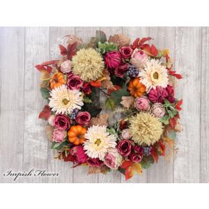造花 壁掛け 秋 玄関 リース おしゃれ アーティフィシャルフラワー アレンジ W-838