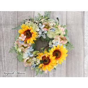 造花 ひまわり リース 向日葵 玄関 壁掛け フラワーリース アートフラワー アレンジ おしゃれ W...