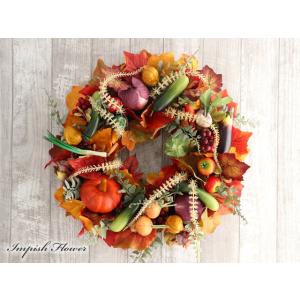 造花 リース 秋 玄関 壁掛け フラワーリース アートフラワー アレンジ おしゃれ W-957