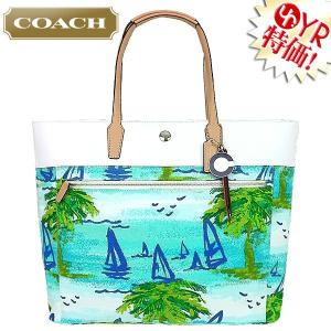 コーチ COACH バッグ トートバッグ F27389 ブルーマルチ リゾート サーフ ビーチ シーン キャンバス ラージ トート アウトレット レディース
