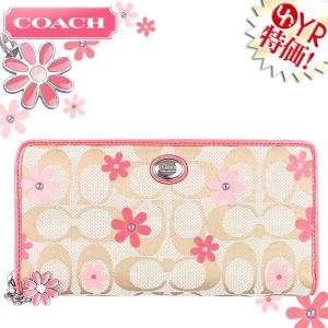 コーチ COACH 財布 長財布 F51339 ライトカーキ×コーラル デイジー シグネチャー フローラルプリント アコーディオンジップアラウンド アウトレット レディース