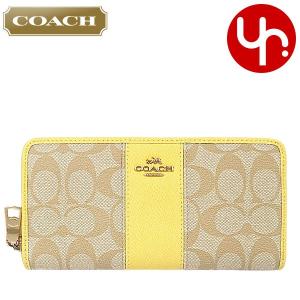 コーチ COACH 財布 長財布 F52859 ライトカーキ×ペールイエロー ラグジュアリー シグネチャー アコーディオン ジップ アラウンド アウトレット レディース