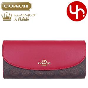 コーチ COACH 財布 長財布 F54022 ブラウン×トゥルーレッド ラグジュアリー シグネチャー PVC レザー スリム エンベロープ アウトレット レディース