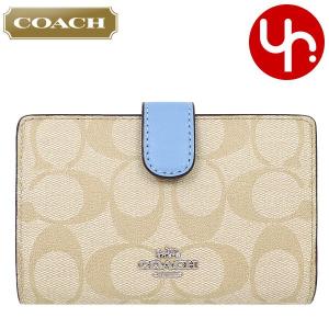 コーチ COACH 財布 二つ折り財布 F23553 ライトカーキ×コーンフラワー シグネチャー PVC レザー ミディアム コーナー ジップ アウトレット レディース