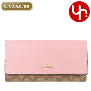 コーチ COACH 財布 長財布 F88024 88024 カーキ×ブロッサム ラグジュアリー シグネチャー PVC レザー トライフォールド ウォレット アウトレット レディース