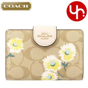 コーチ COACH 財布 二つ折り財布 FC3375 C3375 ライトカーキ×チョークマルチ シグネチャー デイジー プリント ジップ ウォレット アウトレット レディース