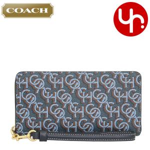 コーチ COACH 財布 長財布 FCF521 CF521 ネイビー シグネチャー モノグラム プリント ジップ アラウンド ウォレット ストラップ付き アウトレット レディース｜import-collection-yr