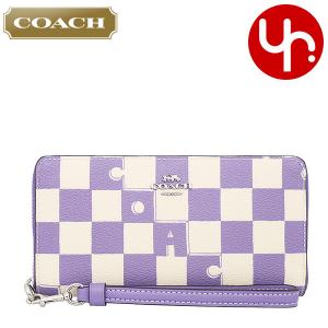 コーチ COACH 財布 長財布 FCR622 CR622 ライトバイオレット×チョーク チェッカーボード アラウンド ウォレット （ストラップ付き） アウトレット レディース｜import-collection-yr