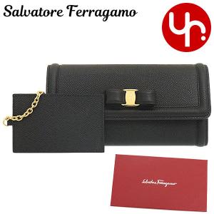 サルヴァトーレ フェラガモ Salvatore Ferragamo 財布 長財布 22 D154 ネロ ヴァラ リボン カーフ レザー フラップ ウォレット （カードケース付き） レディース｜import-collection-yr