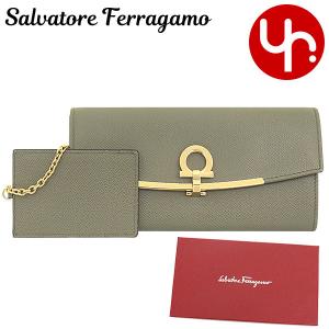 サルヴァトーレ フェラガモ Salvatore Ferragamo 財布 長財布 22 D150 ヴェルデオリーブ ガンチーニ クリップ クロージャー レザー ウォレット レディース｜import-collection-yr