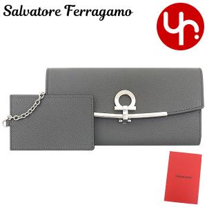 サルヴァトーレ フェラガモ Salvatore Ferragamo 財布 長財布 22 D150 ダークグレー×ダークグレー ガンチーニ クロージャー レザー ウォレット レディース｜import-collection-yr