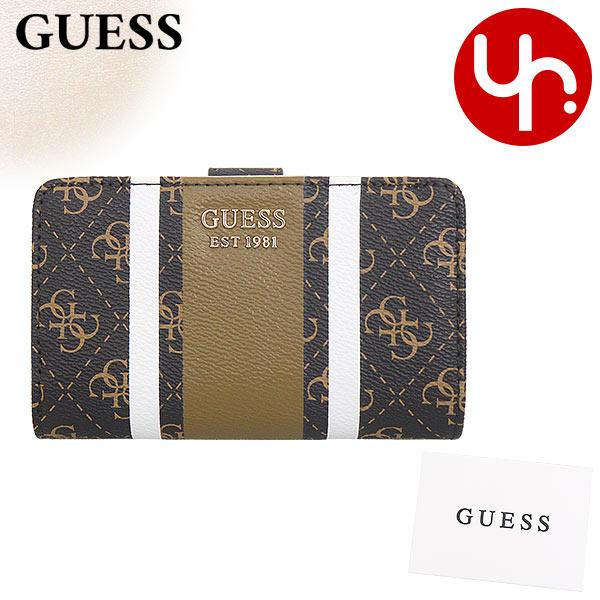 ゲス GUESS 財布 二つ折り財布 QG877147 ブラウン 4G モノグラム ライン プリント...