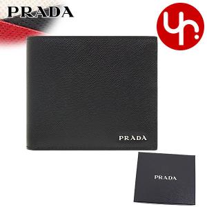 プラダ PRADA 財布 二つ折り財布 2MO513 2DER ネロ×フォーコ サフィアーノ レザー クロス カラー メタル レタリング ロゴ バイフォールド ウォレット メンズ｜import-collection-yr