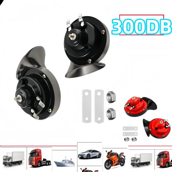 ダブルトランペットトレインエアホーン 12V 300DB 超防水 電気式スネイルホーンキット ピック...